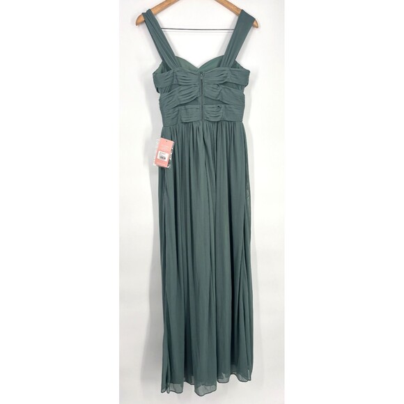 BIRDY GREY "Elyse" Gown Bridesmaid Dress Sea Glass Green Pleated Mesh Cutout S - Picture 4 of 10